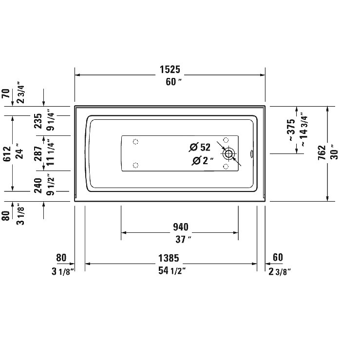 Duravit Architec 60" x 32" Alcove Soaking Acrylic Bathtub Wayfair